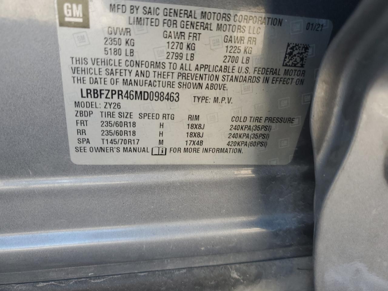 2021 Buick Envision Essence VIN: LRBFZPR46MD098463 Lot: 89709225