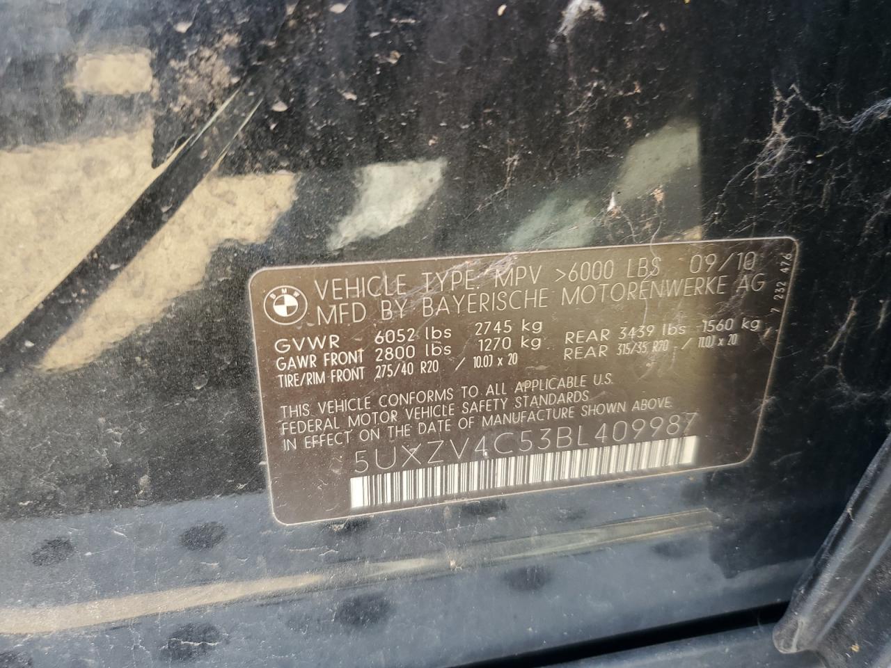 2011 BMW X5 xDrive35I VIN: 5UXZV4C53BL409987 Lot: 84906645