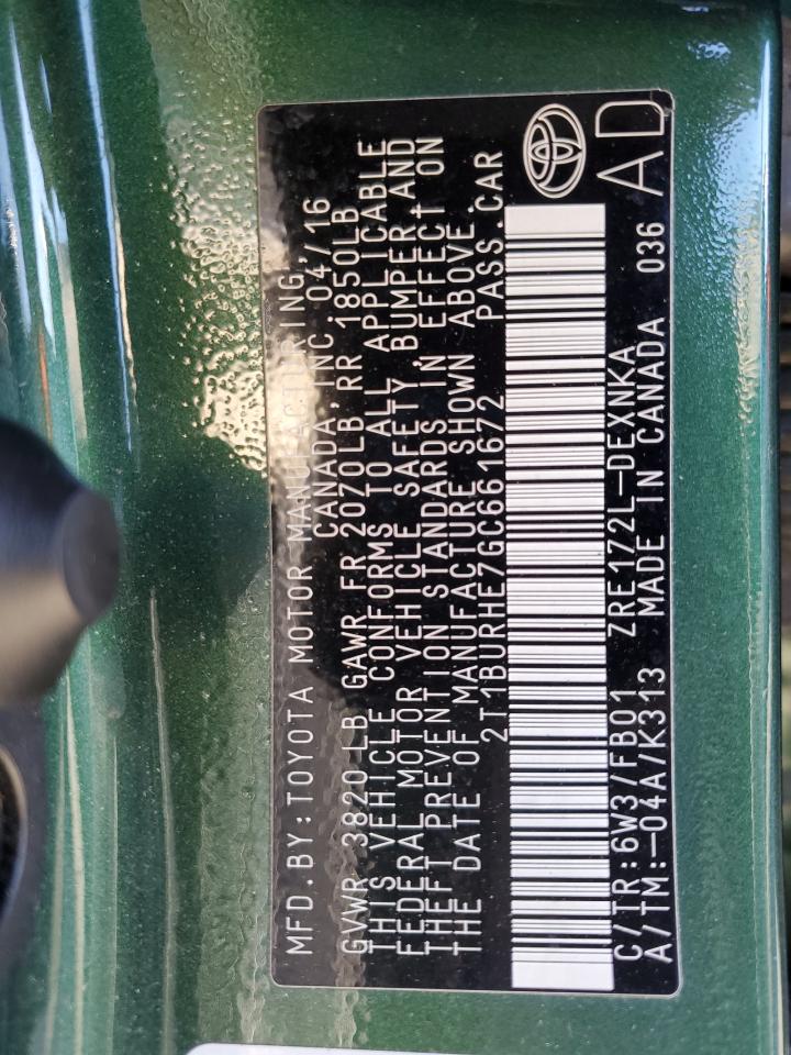 2016 Toyota Corolla L VIN: 2T1BURHE7GC661672 Lot: 82376015