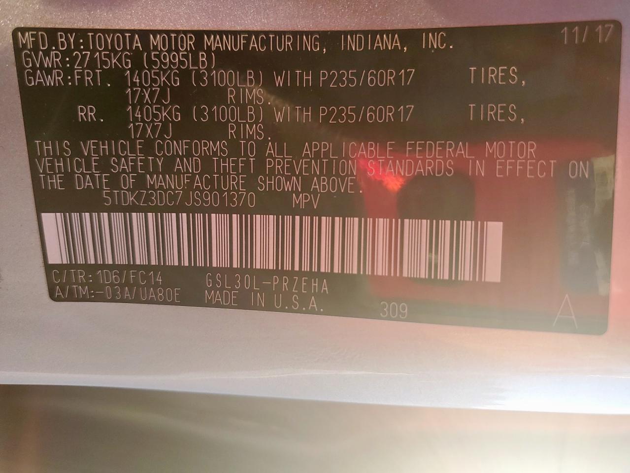 2018 Toyota Sienna Le VIN: 5TDKZ3DC7JS901370 Lot: 84625955