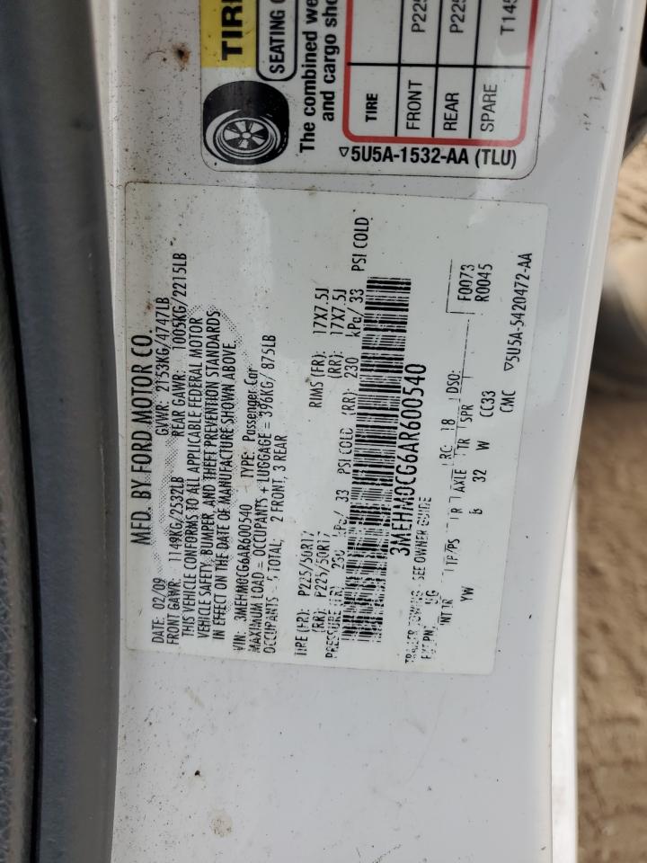 2010 Mercury Milan Premier VIN: 3MEHM0CG6AR600540 Lot: 82502685