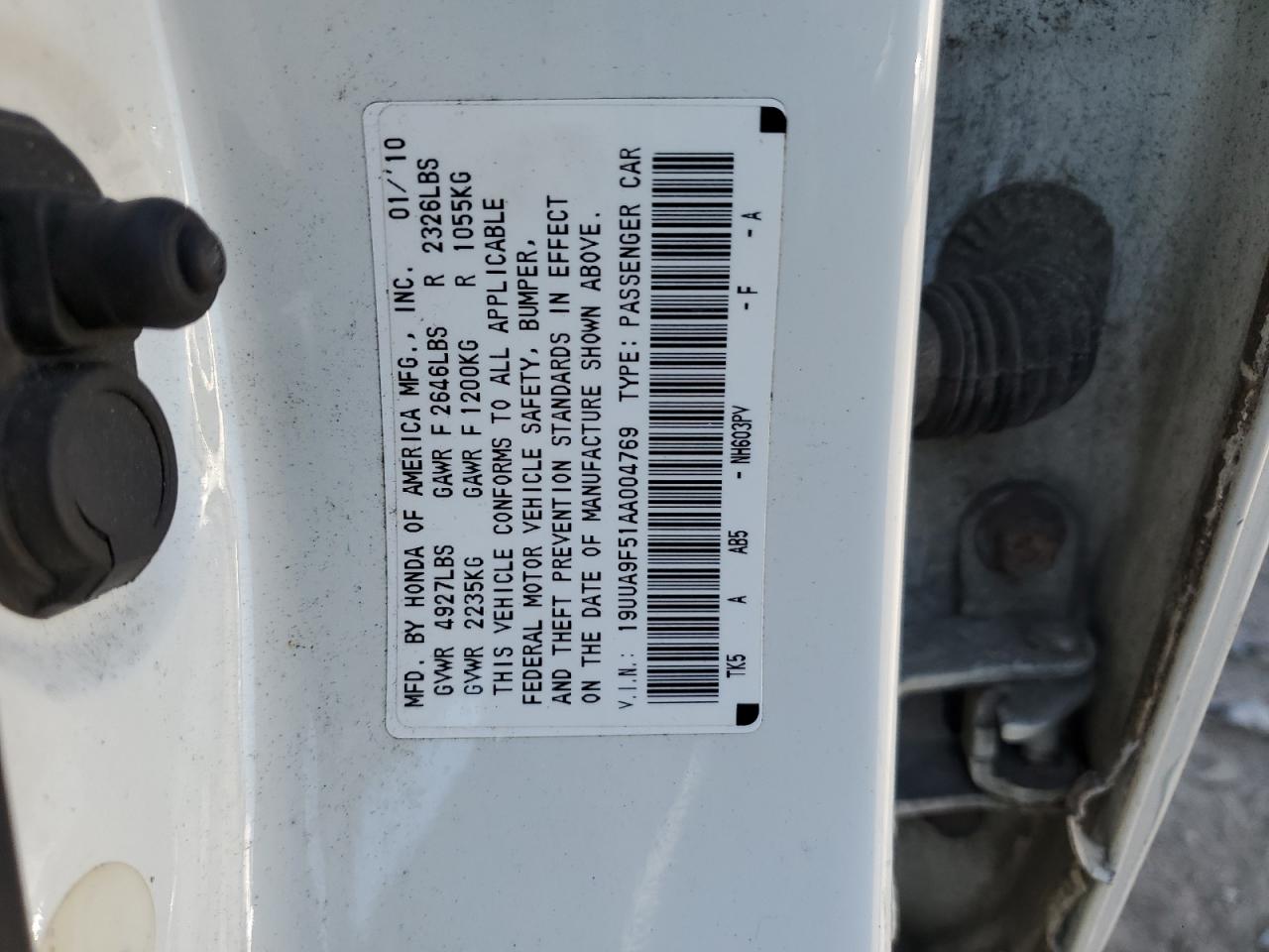 2010 Acura Tl VIN: 19UUA9F51AA004769 Lot: 82347535