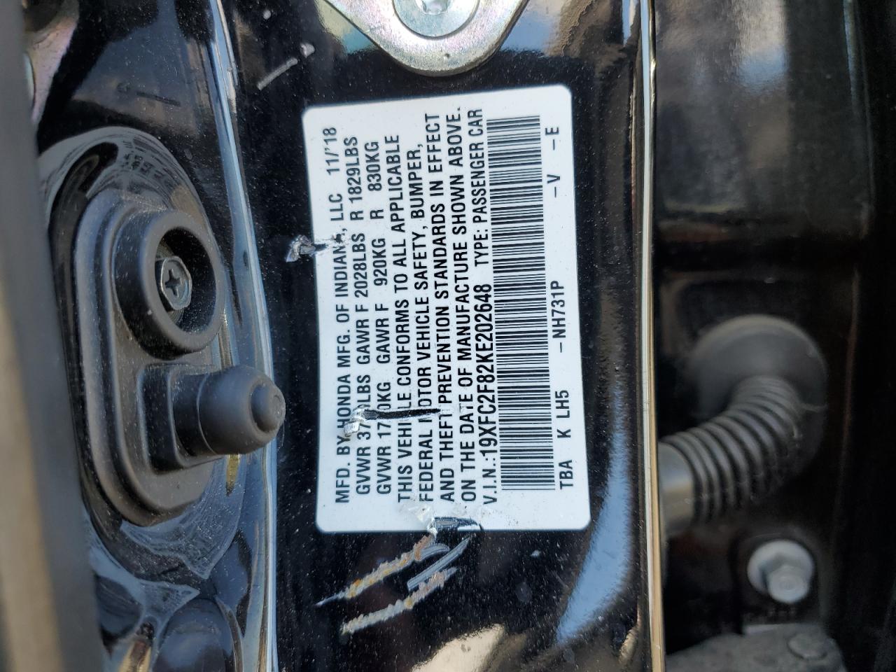 2019 Honda Civic Sport VIN: 19XFC2F82KE202648 Lot: 86216635