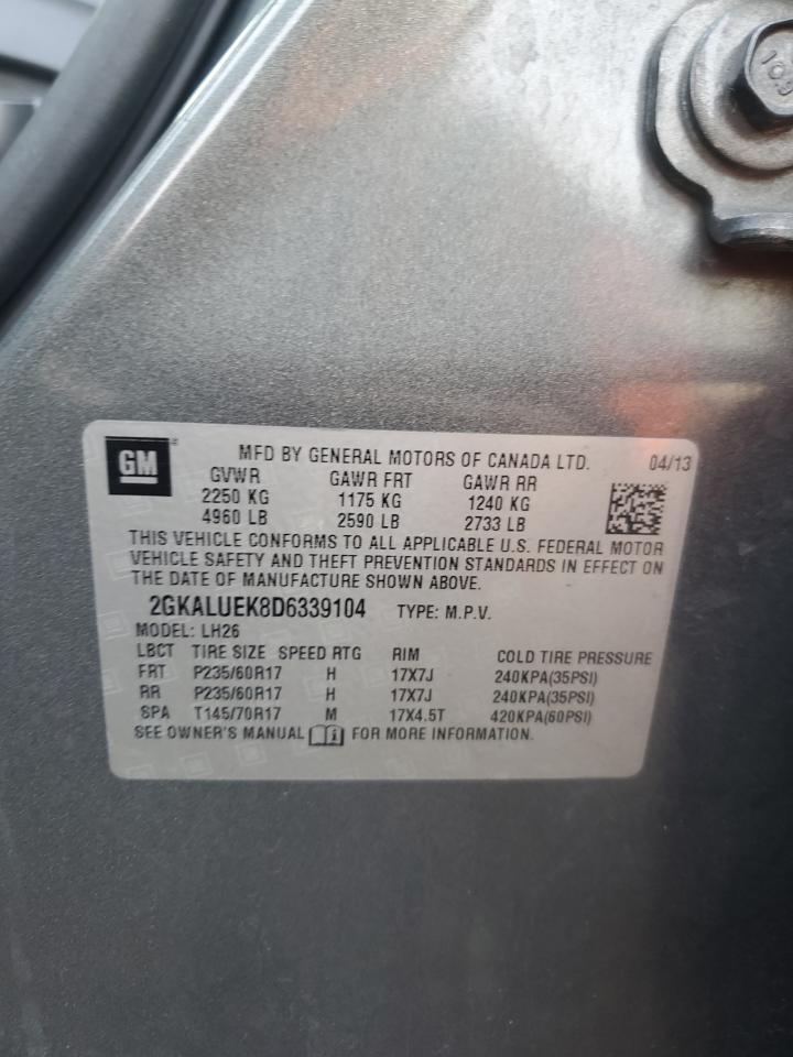 2013 GMC Terrain Slt VIN: 2GKALUEK8D6339104 Lot: 82759385