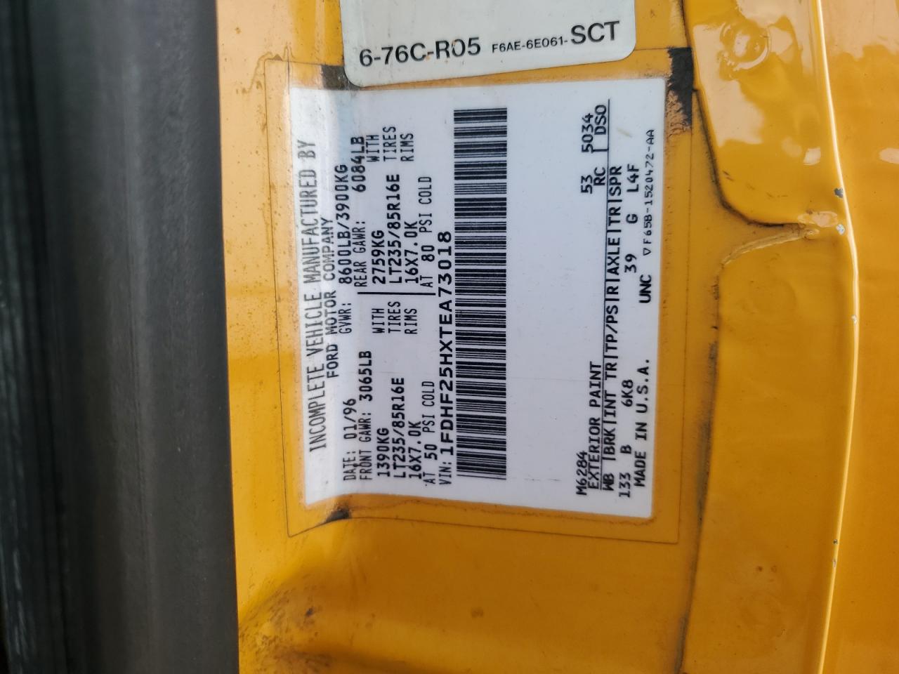 1996 Ford F250 VIN: 1FDHF25HXTEA73018 Lot: 81715445