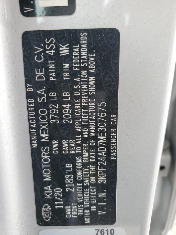 2021 Kia Forte Fe VIN: 3KPF24AD7ME307675 Lot: 85874925