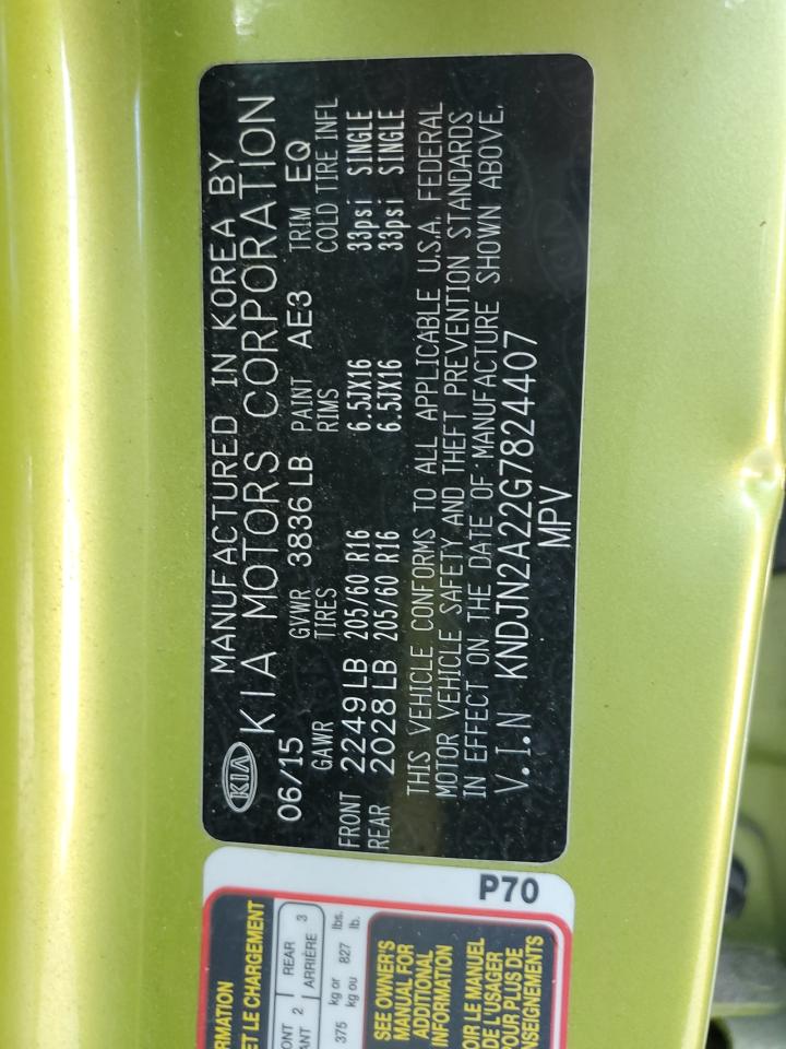 2016 Kia Soul VIN: KNDJN2A22G7824407 Lot: 85264985