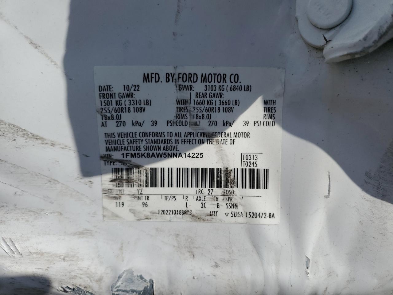 2022 Ford Explorer Police Interceptor VIN: 1FM5K8AW5NNA14225 Lot: 85073375