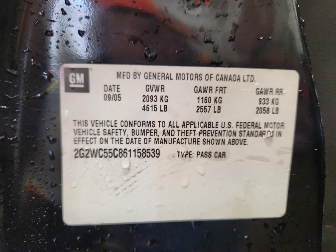 2006 Pontiac Grand Prix Gxp VIN: 2G2WC55C861158539 Lot: 90393855