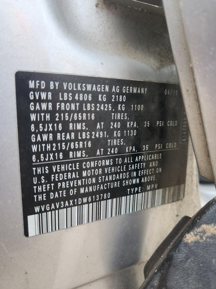 2013 Volkswagen Tiguan S VIN: WVGAV3AX1DW613780 Lot: 86131315