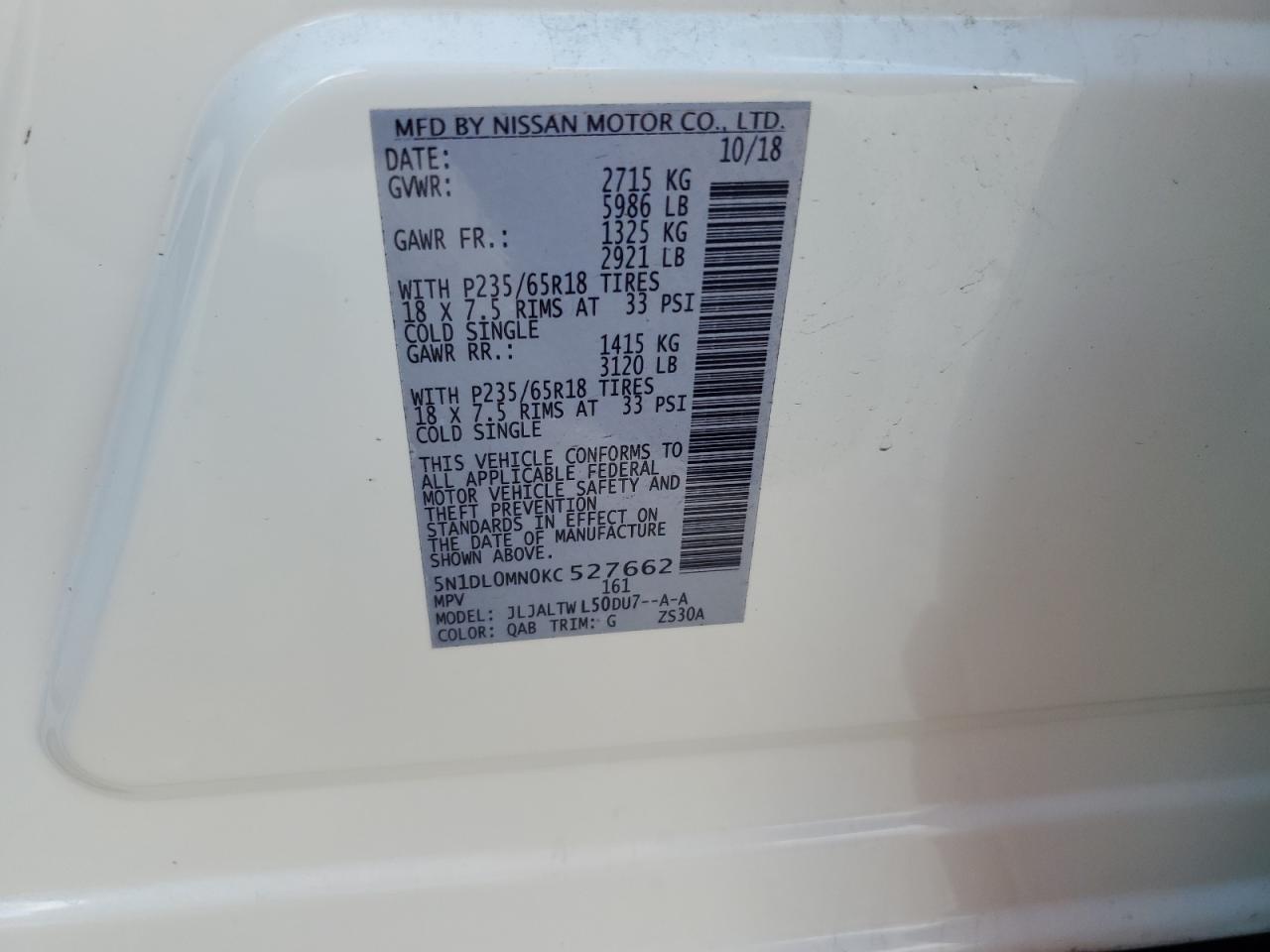 2019 Infiniti Qx60 Luxe VIN: 5N1DL0MN0KC527662 Lot: 85294775