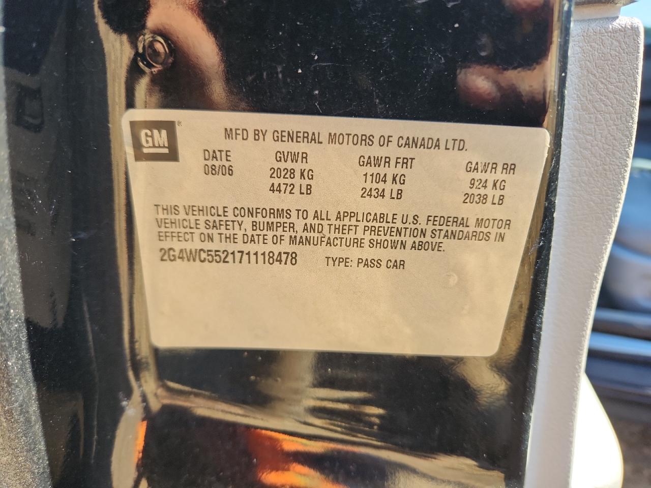 2007 Buick Lacrosse Cx VIN: 2G4WC552171118478 Lot: 91030525