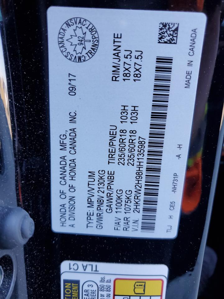 2017 Honda Cr-V Touring VIN: 2HKRW2H98HH135987 Lot: 87466415