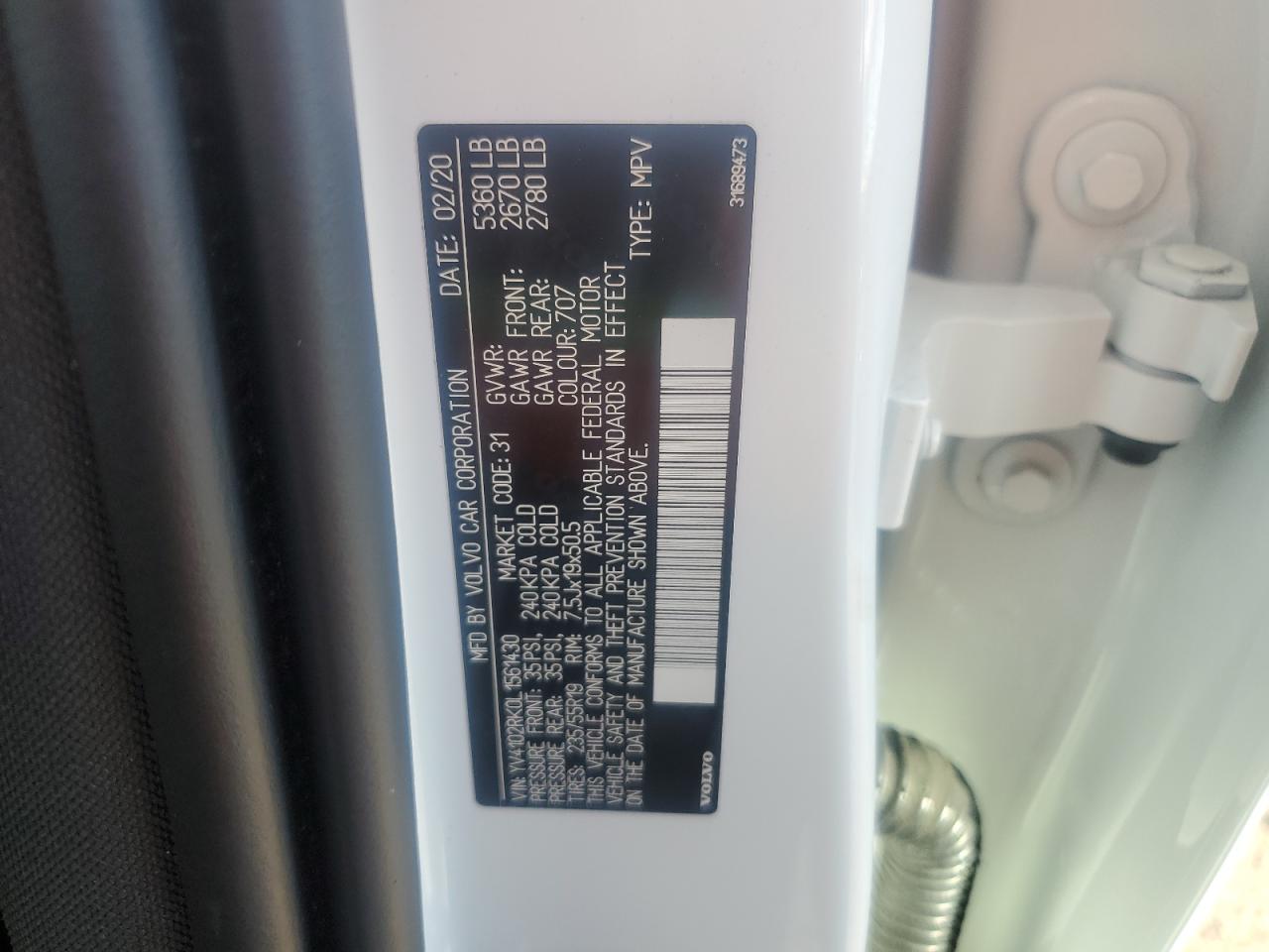 2020 Volvo Xc60 T5 Momentum VIN: YV4102RK0L1561430 Lot: 89461765