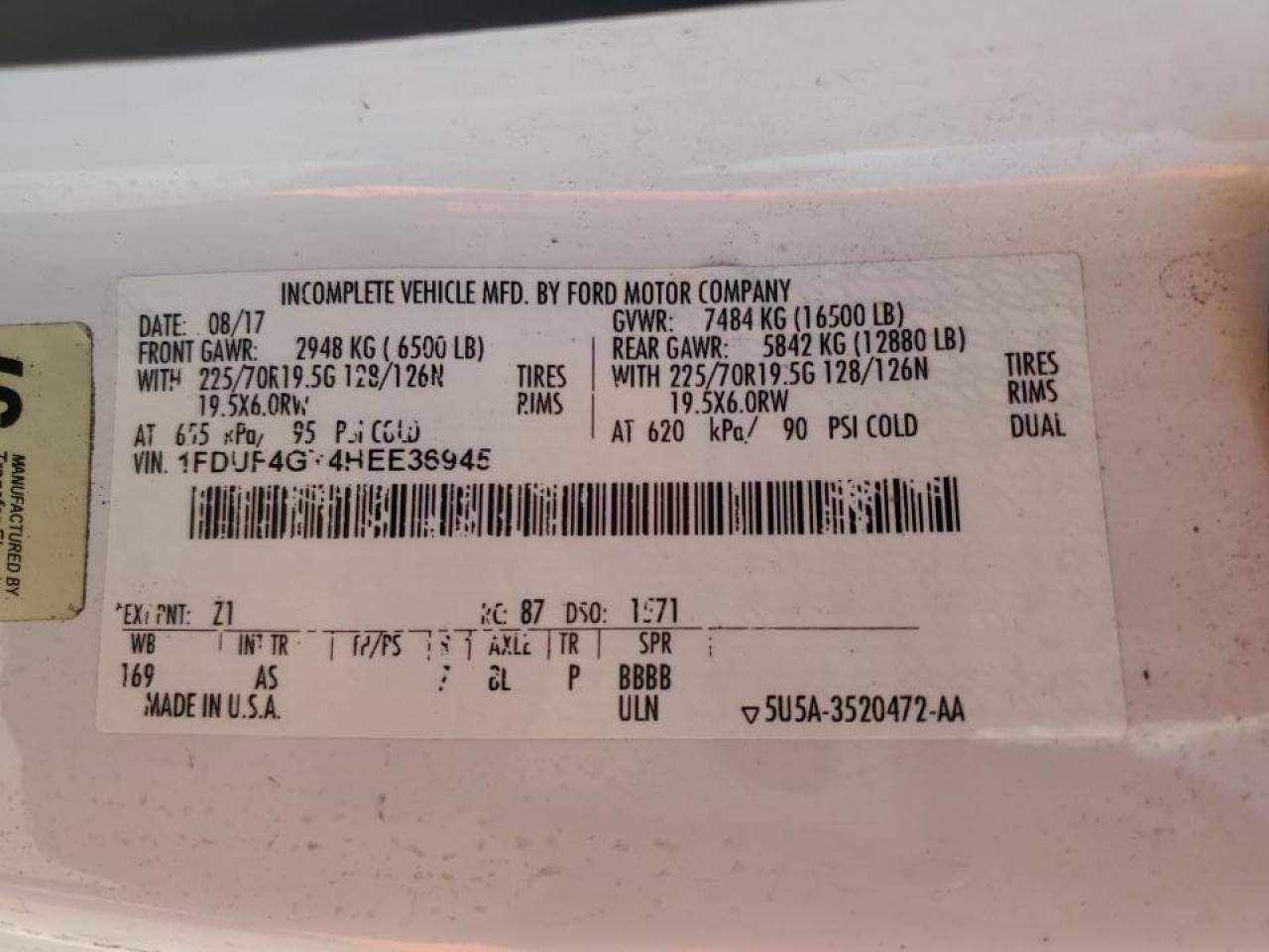 2017 Ford F450 Super Duty Bucket Truck VIN: 1FDUF4GY4HEE36945 Lot: 86493305