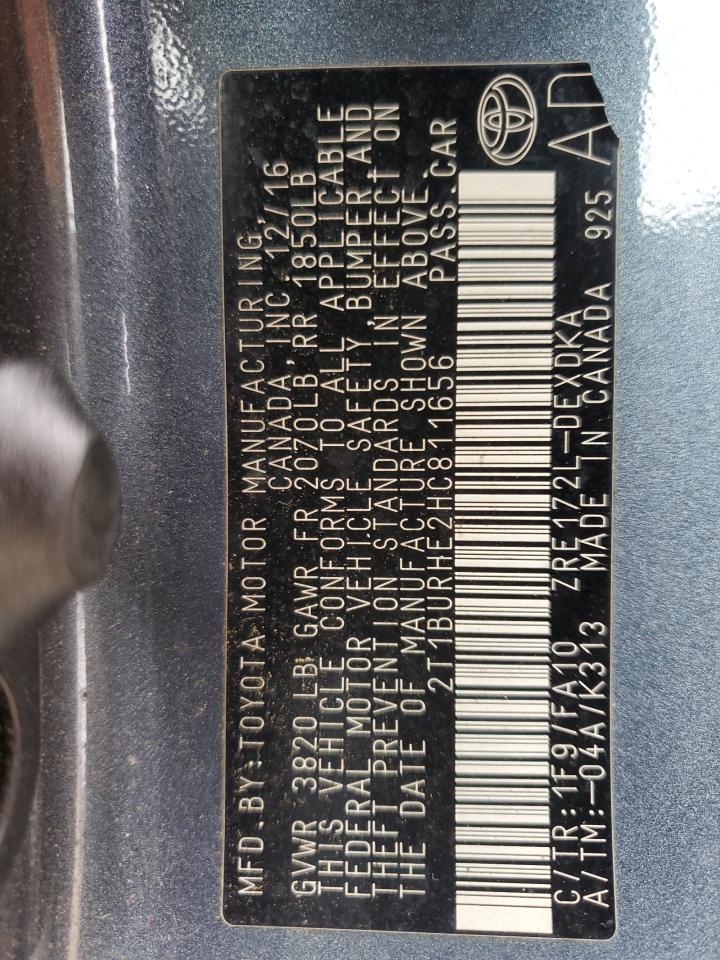 2017 Toyota Corolla L VIN: 2T1BURHE2HC811656 Lot: 86125175