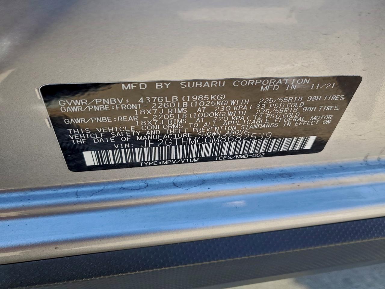 2021 Subaru Crosstrek Limited VIN: JF2GTHMC0M8682539 Lot: 90347915