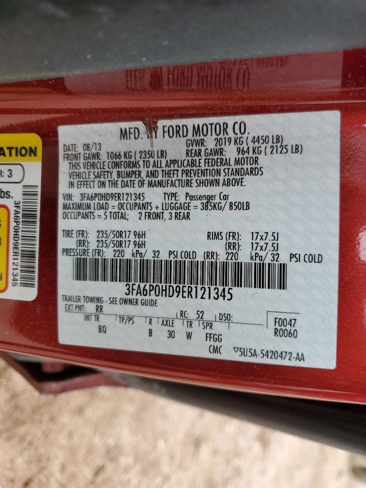 2014 Ford Fusion Se VIN: 3FA6P0HD9ER121345 Lot: 82267315