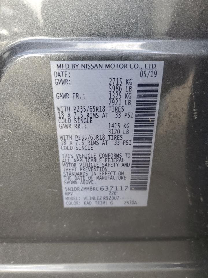 2019 Nissan Pathfinder S VIN: 5N1DR2MM8KC637117 Lot: 86134245