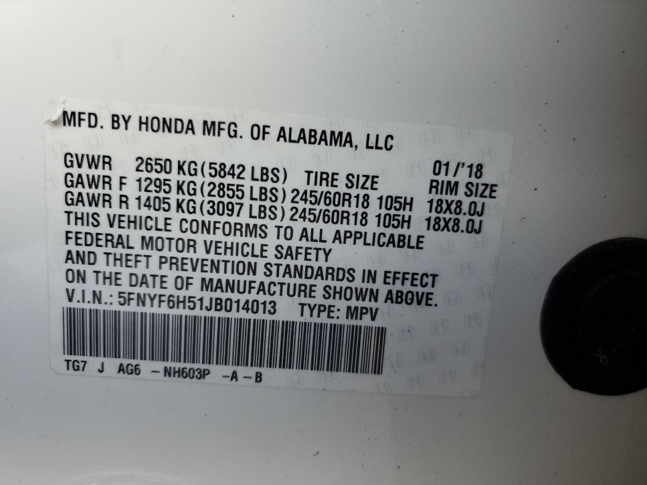 2018 Honda Pilot Exl VIN: 5FNYF6H51JB014013 Lot: 87452675