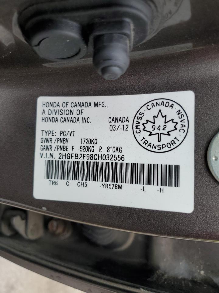 2012 Honda Civic Exl VIN: 2HGFB2F98CH032556 Lot: 86241925