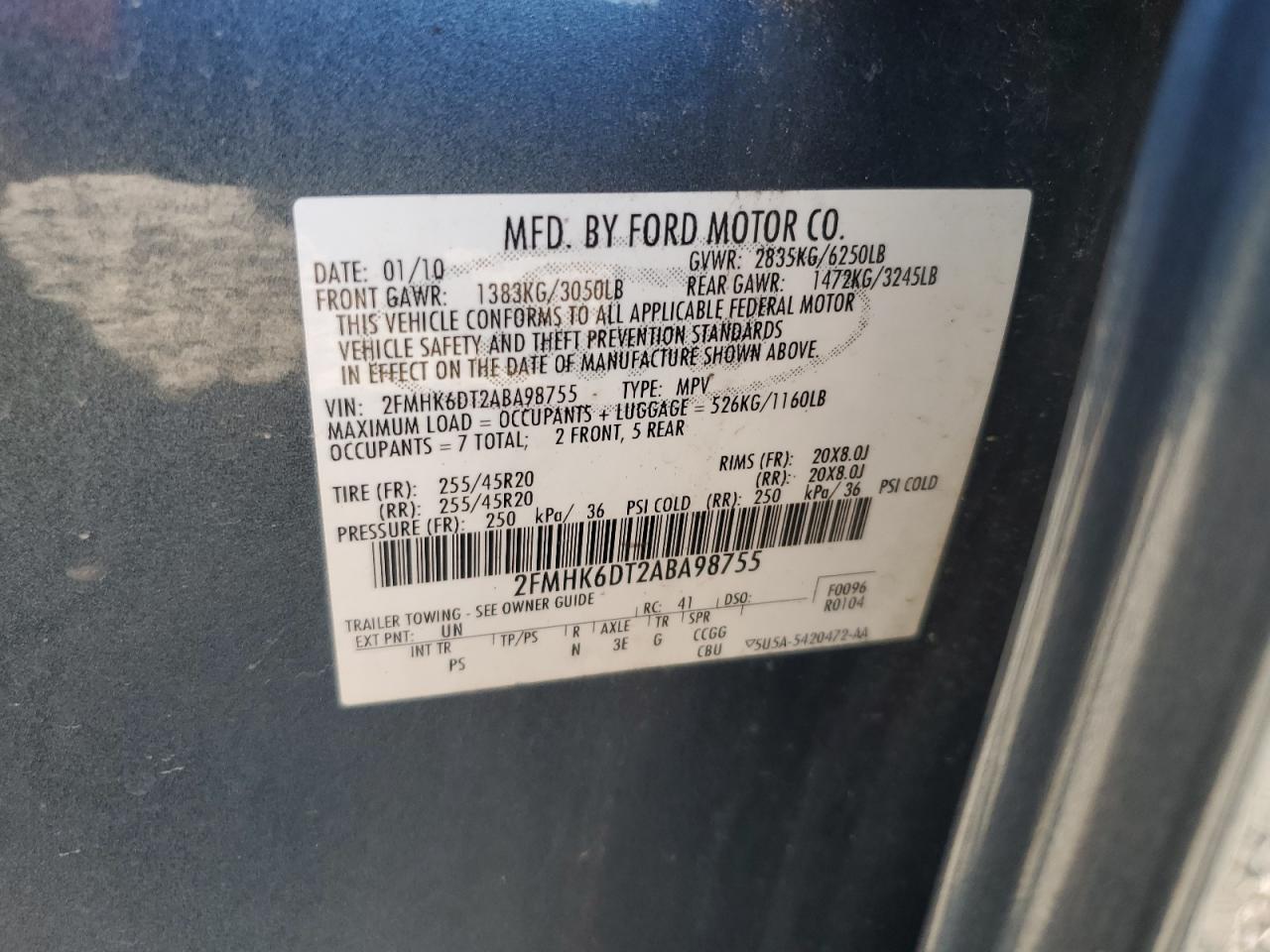 2010 Ford Flex Limited VIN: 2FMHK6DT2ABA98755 Lot: 86766435