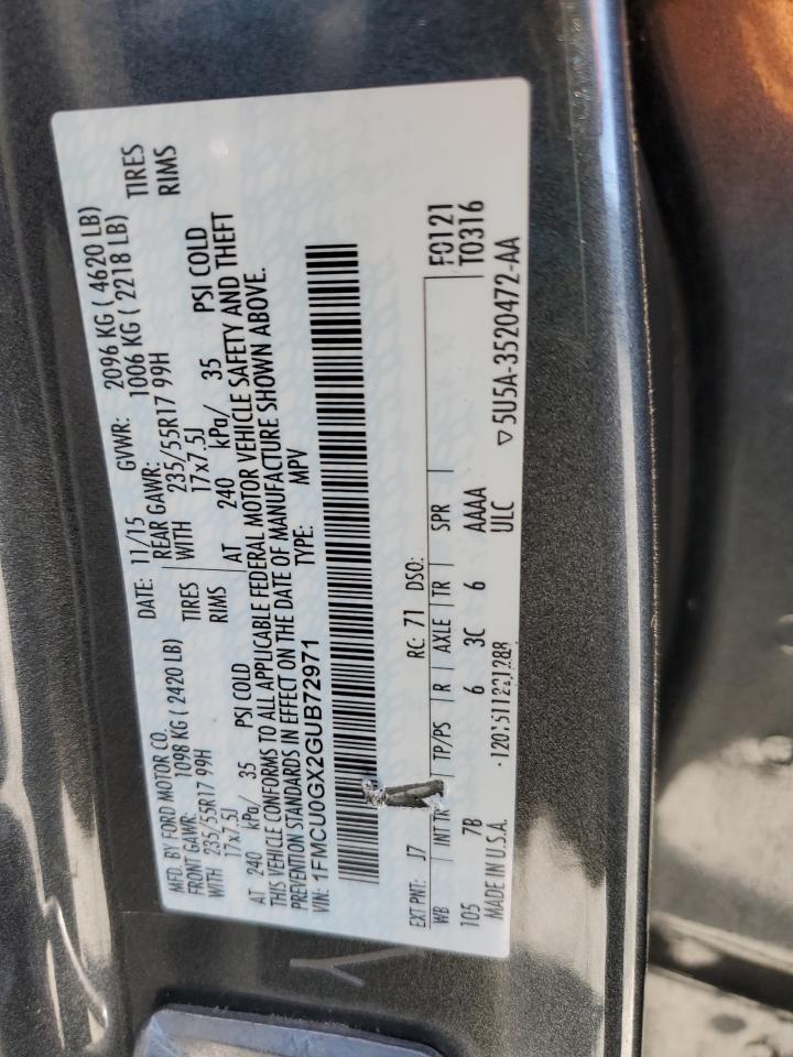 2016 Ford Escape Se VIN: 1FMCU0GX2GUB72971 Lot: 82426015