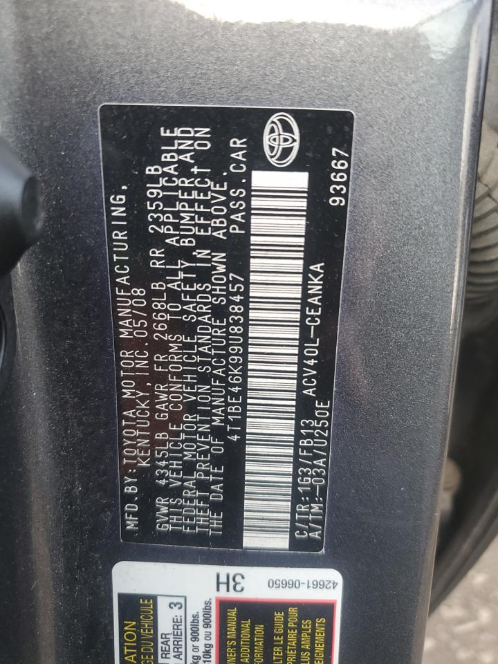 2009 Toyota Camry Base VIN: 4T1BE46K99U838457 Lot: 86090305