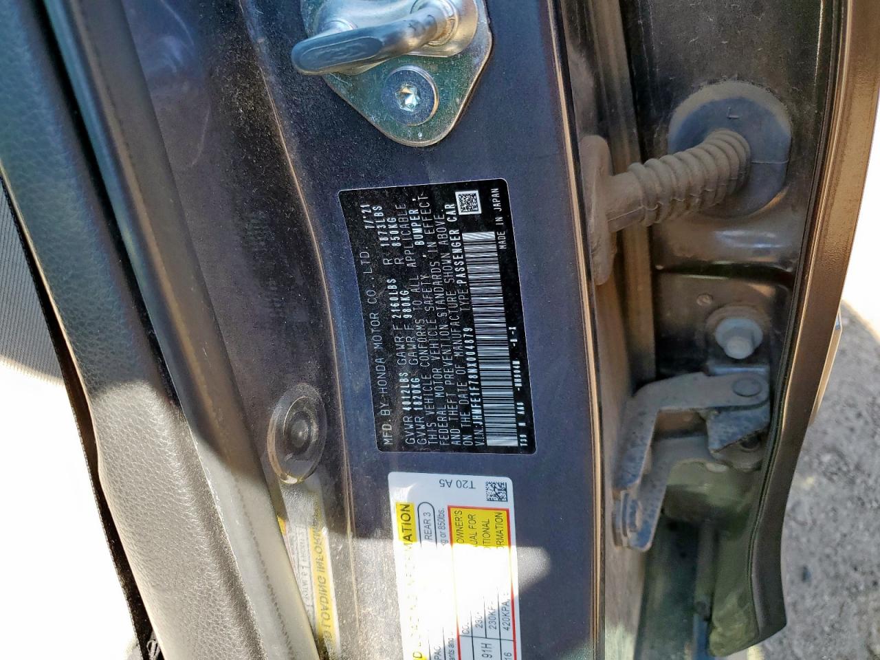 2022 Honda Civic Ex VIN: JHMFE1F78NX004879 Lot: 86148815