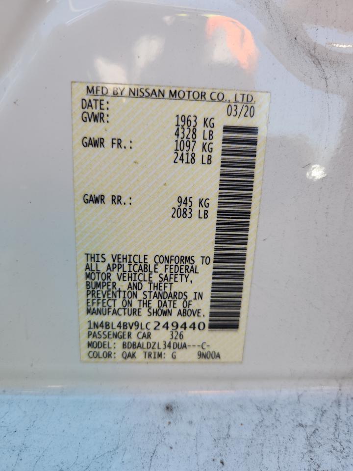 2020 Nissan Altima S VIN: 1N4BL4BV9LC249440 Lot: 82186515