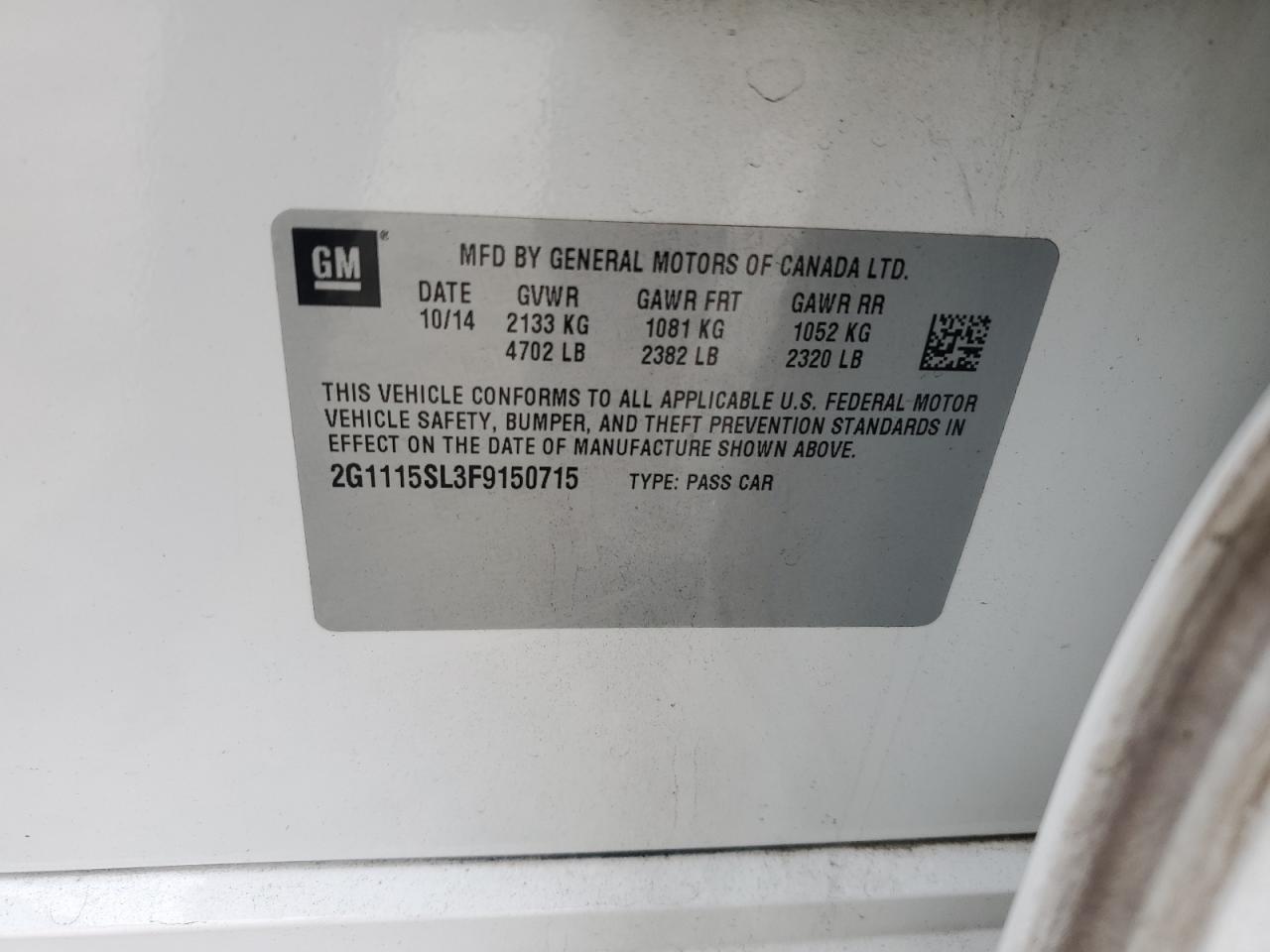 2015 Chevrolet Impala Lt VIN: 2G1115SL3F9150715 Lot: 85715685
