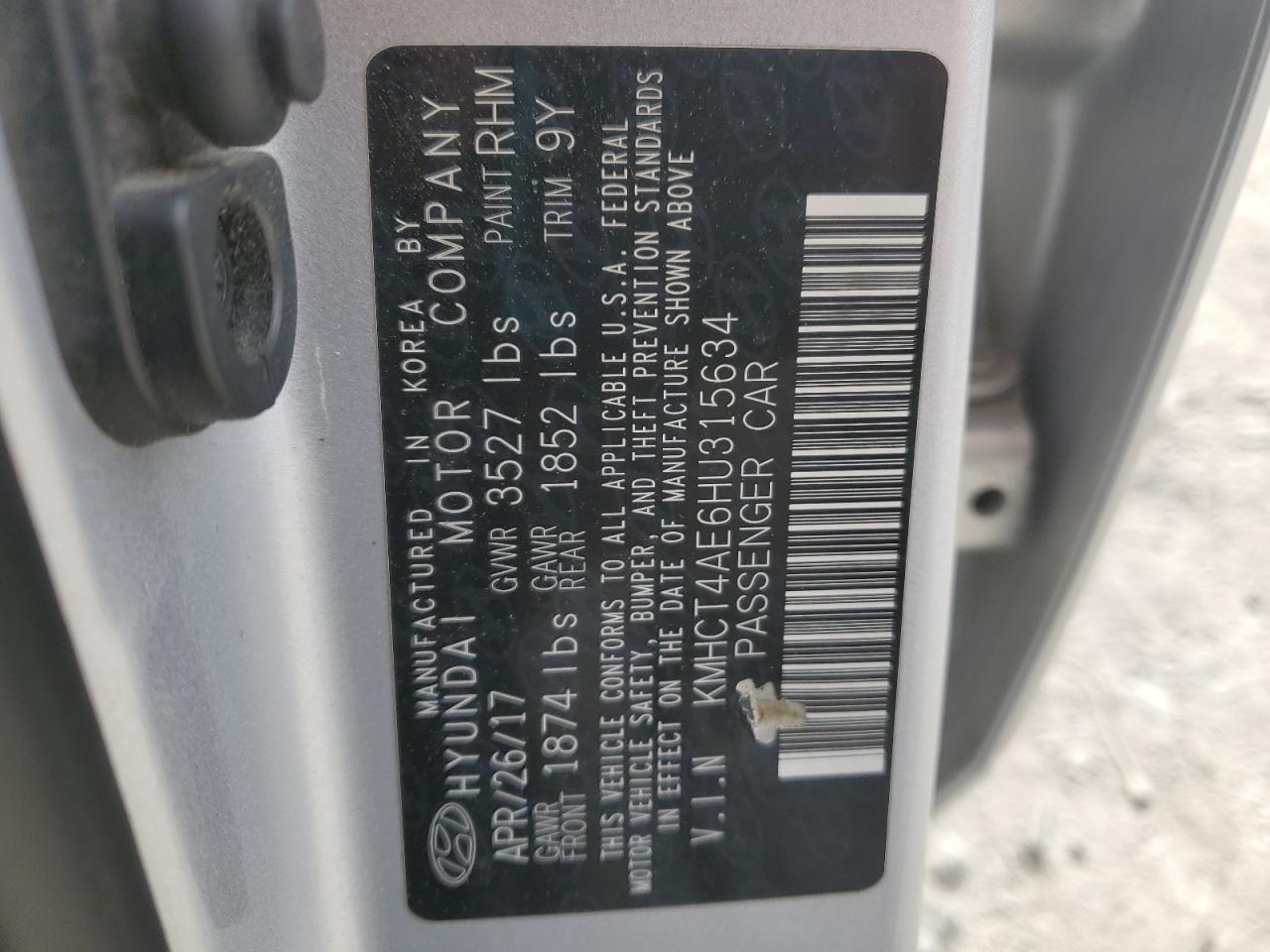 2017 Hyundai Accent Se VIN: KMHCT4AE6HU315634 Lot: 85483375