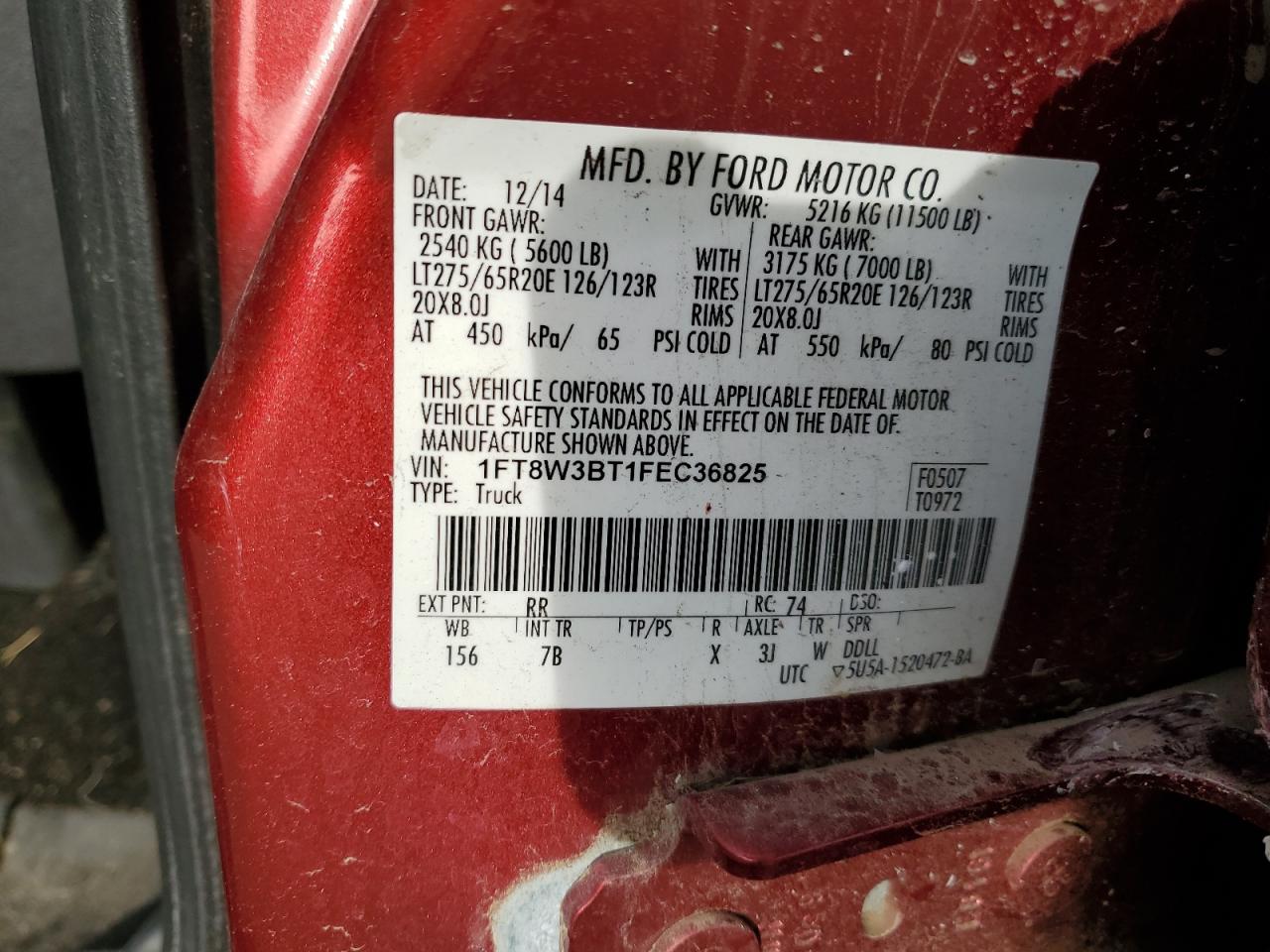 2015 Ford F350 Super Duty VIN: 1FT8W3BT1FEC36825 Lot: 90717925