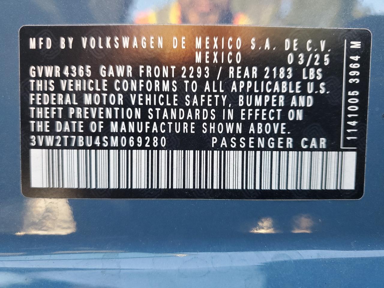 2025 Volkswagen Jetta Gli Autobahn VIN: 3VW2T7BU4SM069280 Lot: 85541305