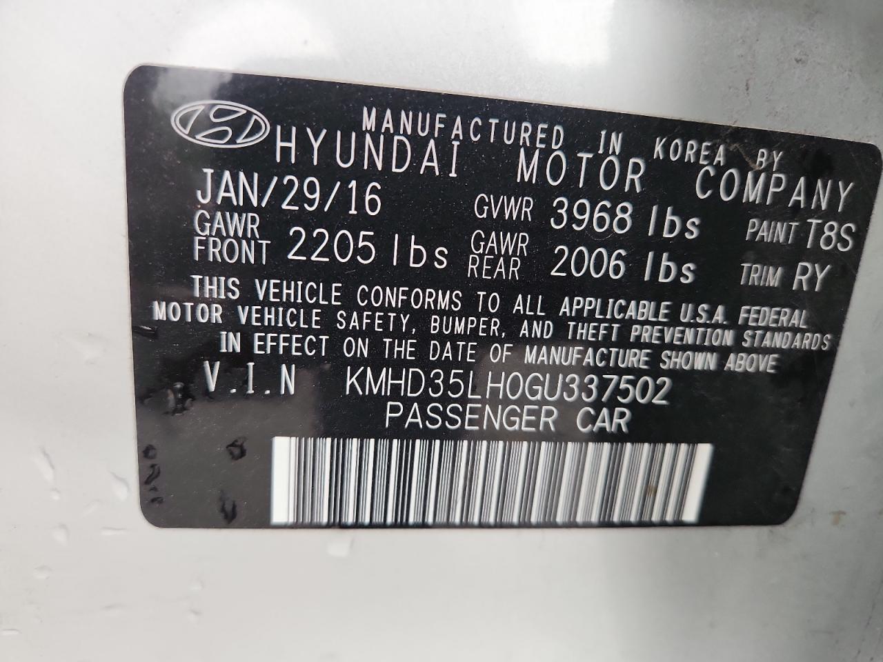 2016 Hyundai Elantra Gt VIN: KMHD35LH0GU337502 Lot: 85581665