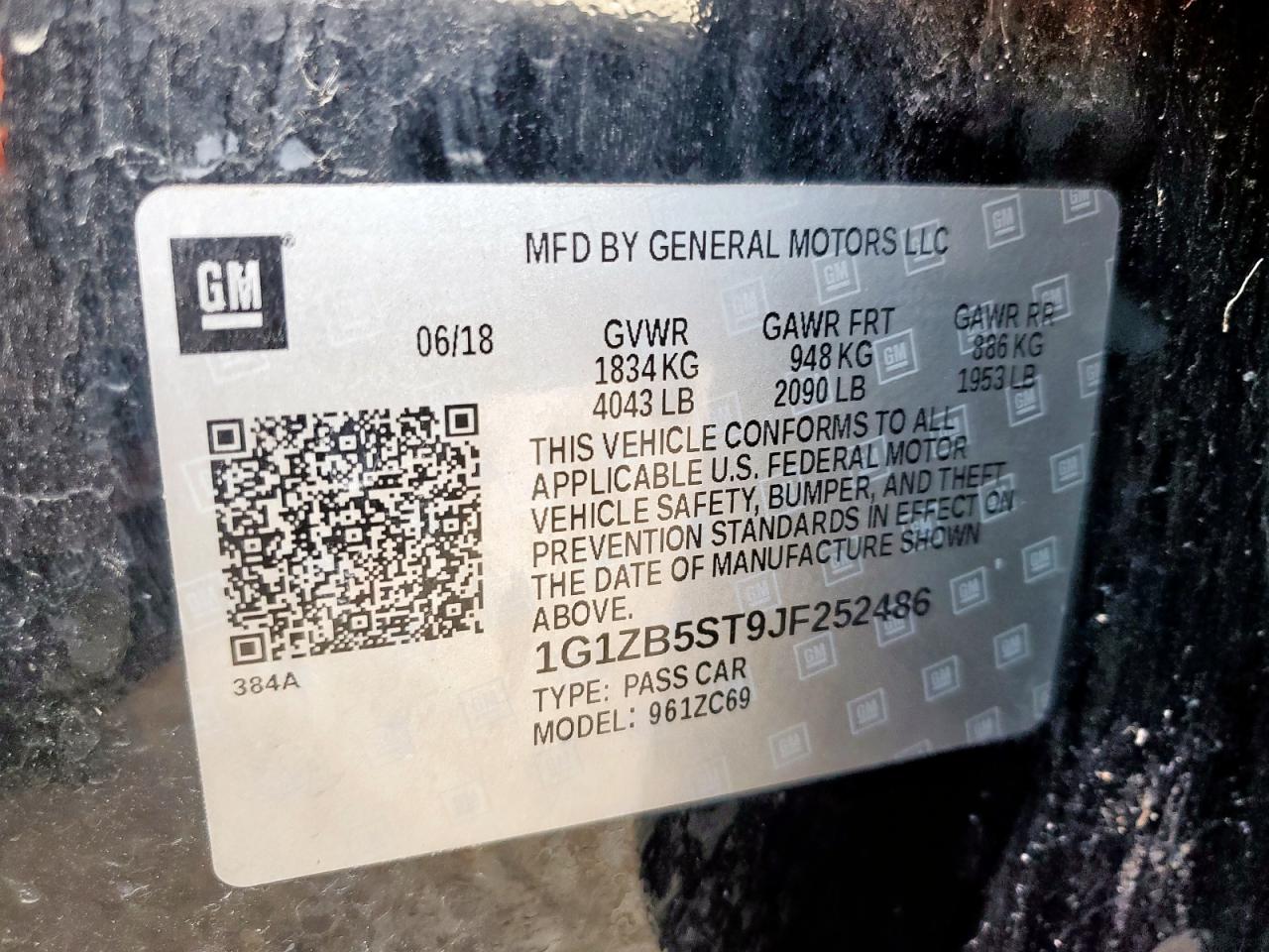 2018 Chevrolet Malibu Ls VIN: 1G1ZB5ST9JF252486 Lot: 84985285