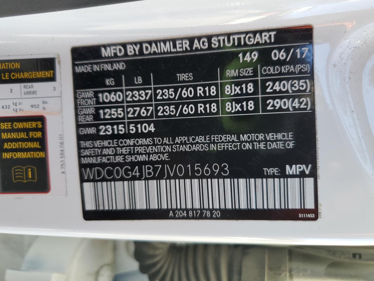 2018 Mercedes-Benz Glc 300 VIN: WDC0G4JB7JV015693 Lot: 89528525
