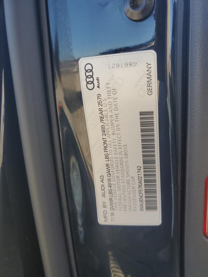 2019 Audi A5 Premium Plus S-Line VIN: WAUENCF57KA021742 Lot: 82574225