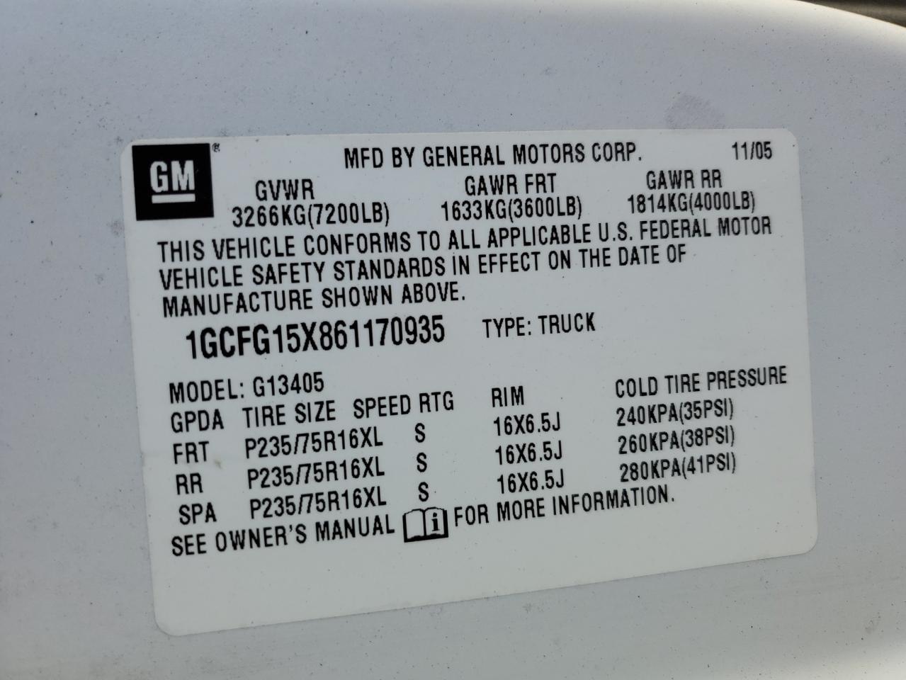 2006 Chevrolet Express G1500 VIN: 1GCFG15X861170935 Lot: 85082585