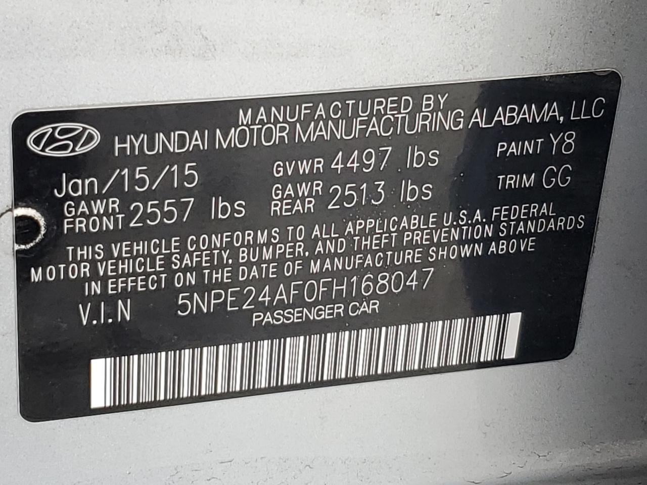 2015 Hyundai Sonata Se VIN: 5NPE24AF0FH168047 Lot: 82360725