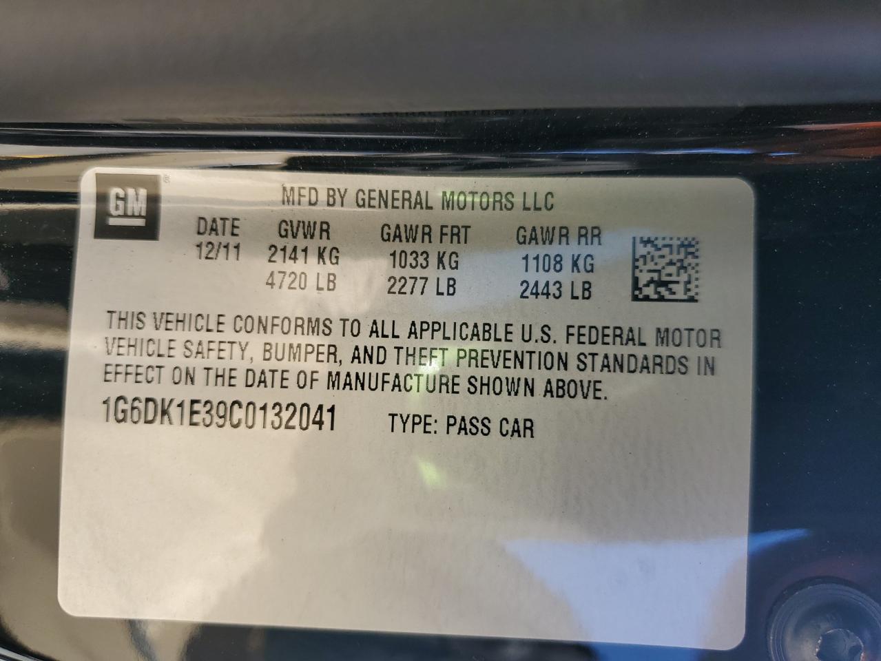 2012 Cadillac Cts Performance Collection VIN: 1G6DK1E39C0132041 Lot: 90129185