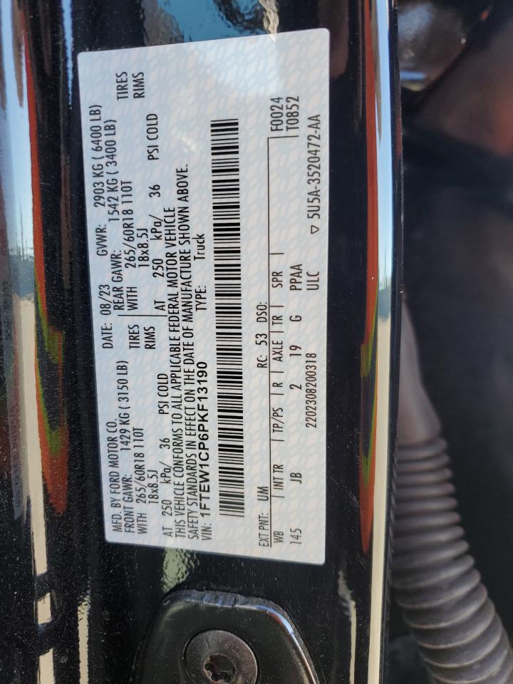 2023 Ford F150 Supercrew VIN: 1FTEW1CP6PKF13190 Lot: 87229525