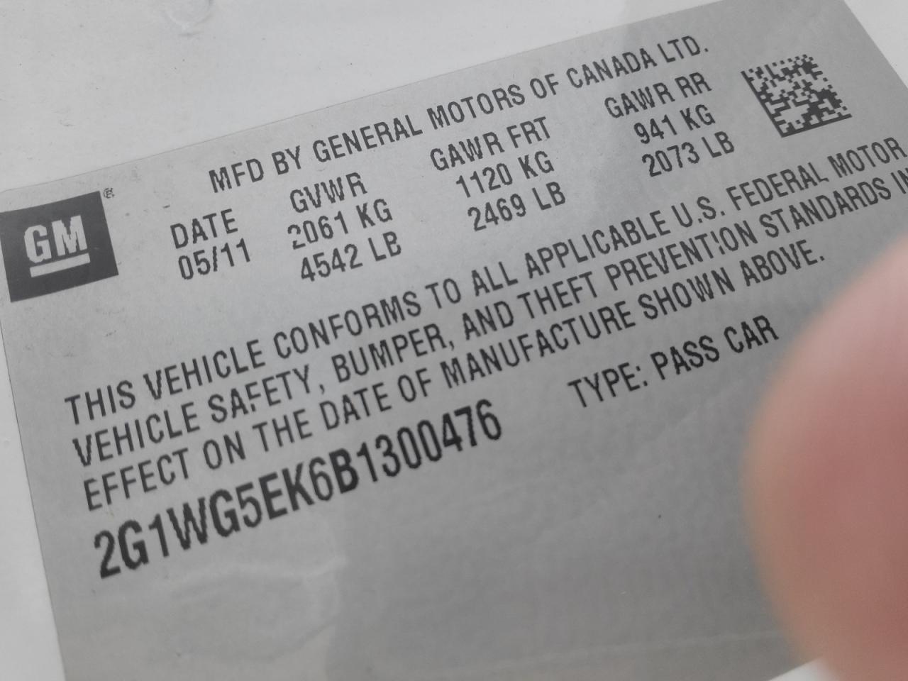 2011 Chevrolet Impala Lt VIN: 2G1WG5EK6B1300476 Lot: 85358505