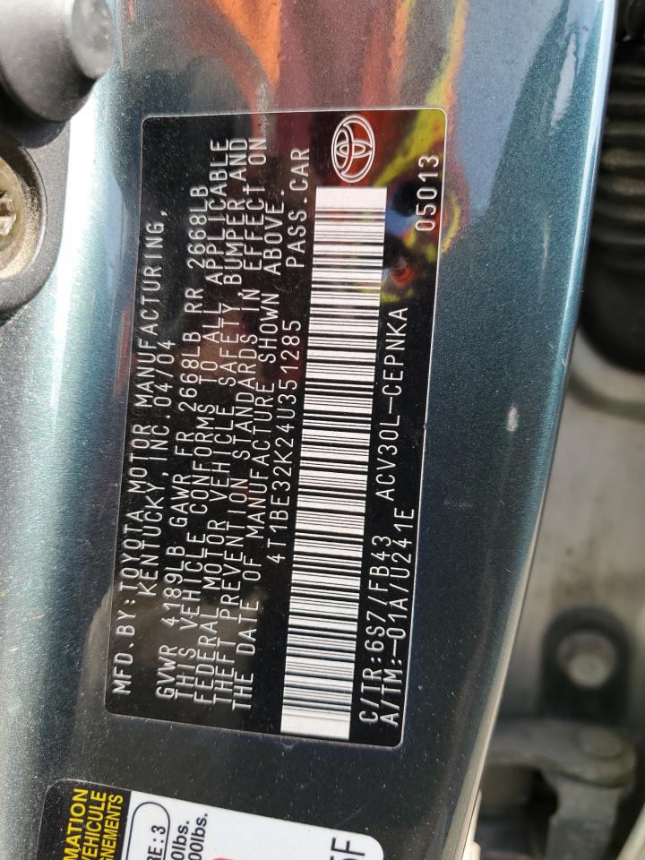 2004 Toyota Camry Le VIN: 4T1BE32K24U351285 Lot: 85183295