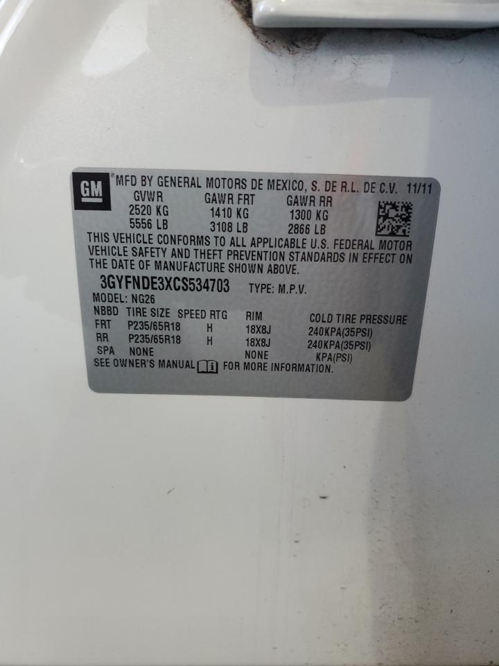 2012 Cadillac Srx Luxury Collection VIN: 3GYFNDE3XCS534703 Lot: 86767995