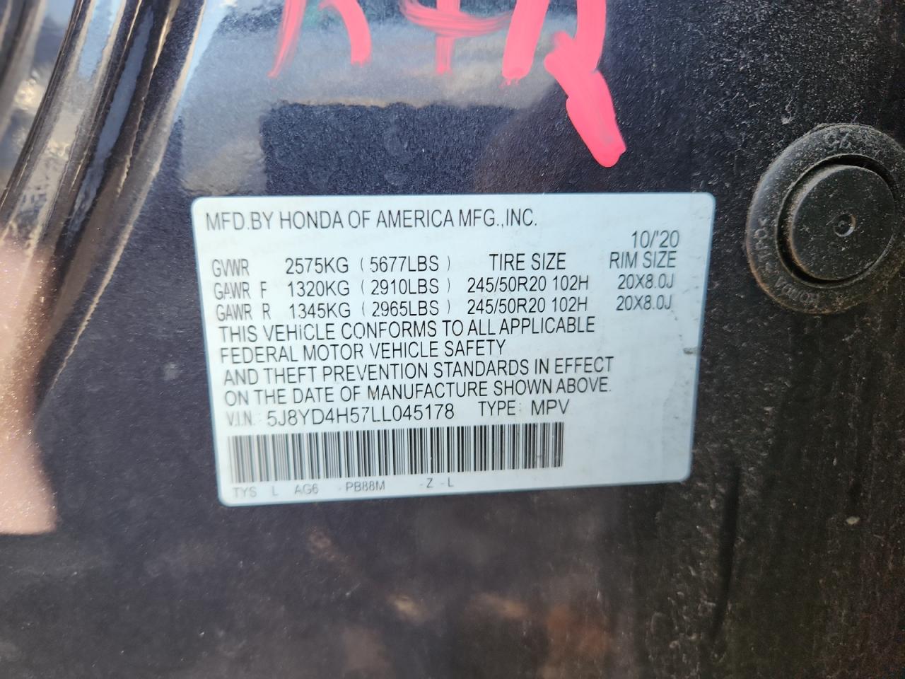 2020 Acura Mdx Technology VIN: 5J8YD4H57LL045178 Lot: 86623635
