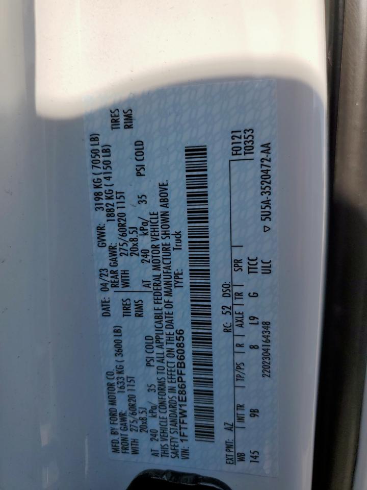 2023 Ford F150 Supercrew VIN: 1FTFW1E86PFB60856 Lot: 84448835