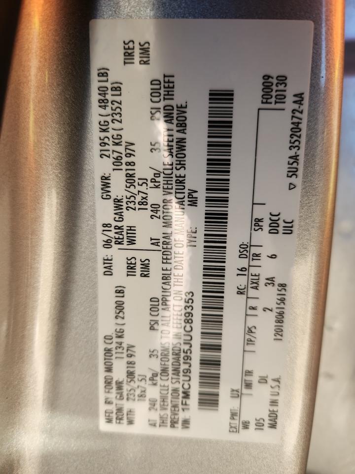 2018 Ford Escape Titanium VIN: 1FMCU9J95JUC89353 Lot: 81991015