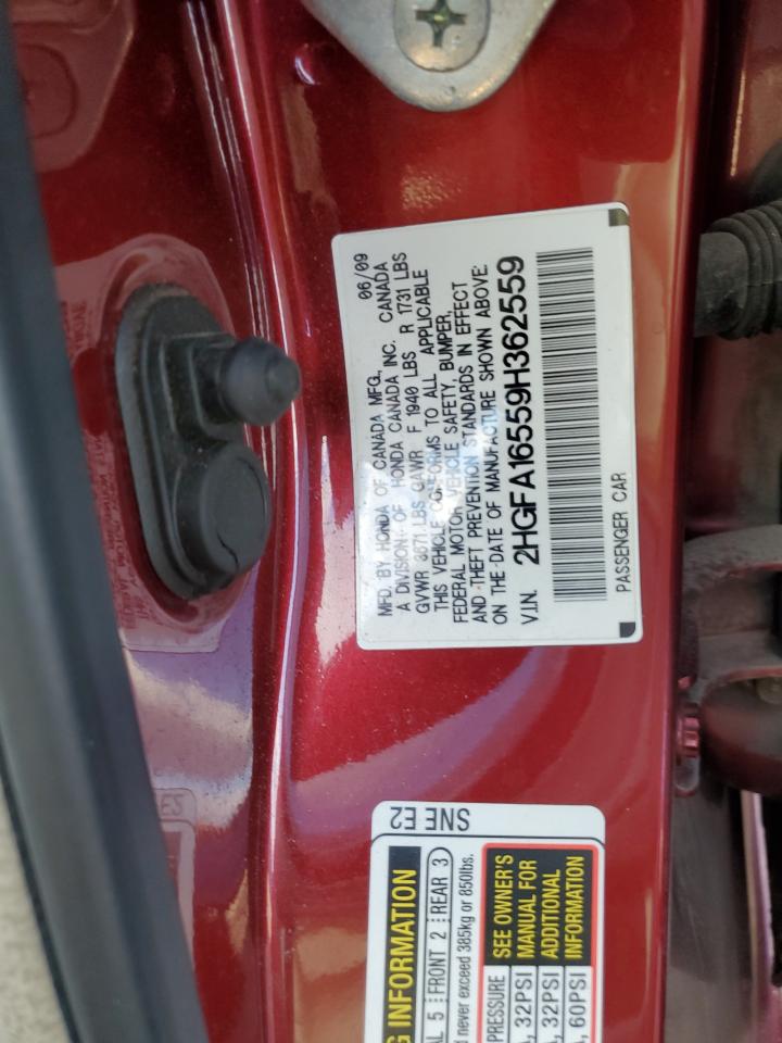 2009 Honda Civic Lx VIN: 2HGFA16559H362559 Lot: 85822605