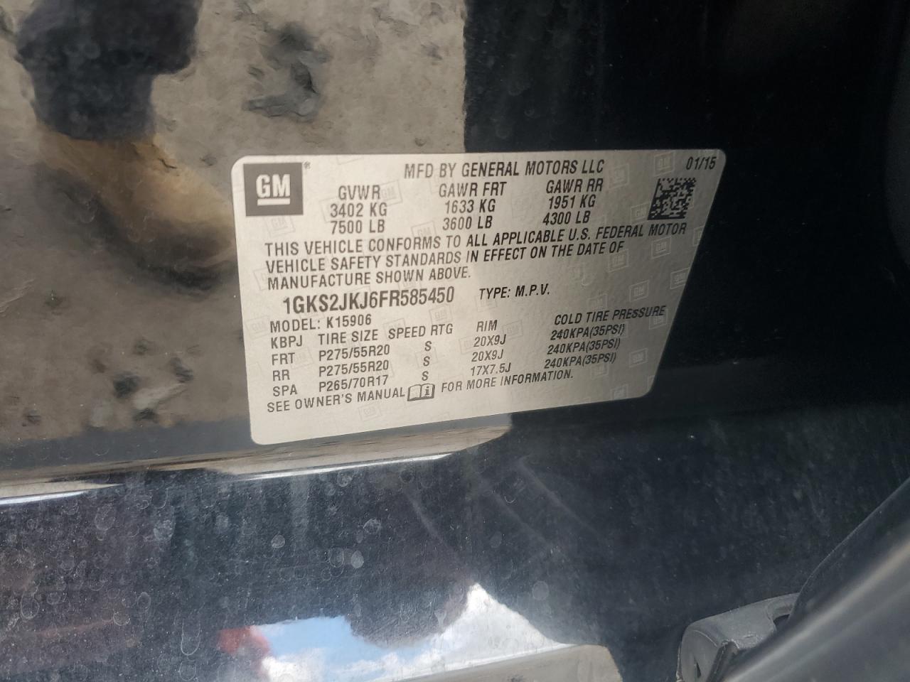 2015 GMC Yukon Xl Denali VIN: 1GKS2JKJ6FR585450 Lot: 86072405